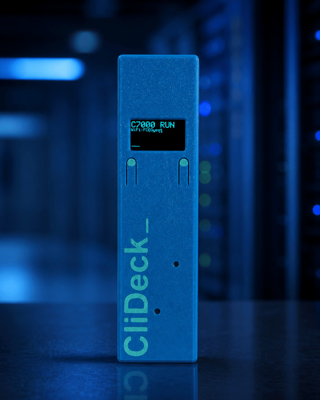 CliDeck Console Server Go front panel with OLED status screen for rack-side console checks