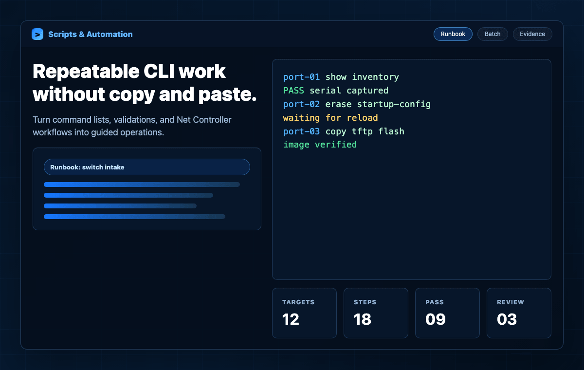 CliDeck scripts and automation preview with runbook and terminal workflow results